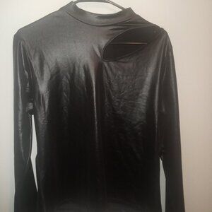 Olivia Jordan Long Sleeves High Neck Liquid Shine Front Cut Out Top Blouse